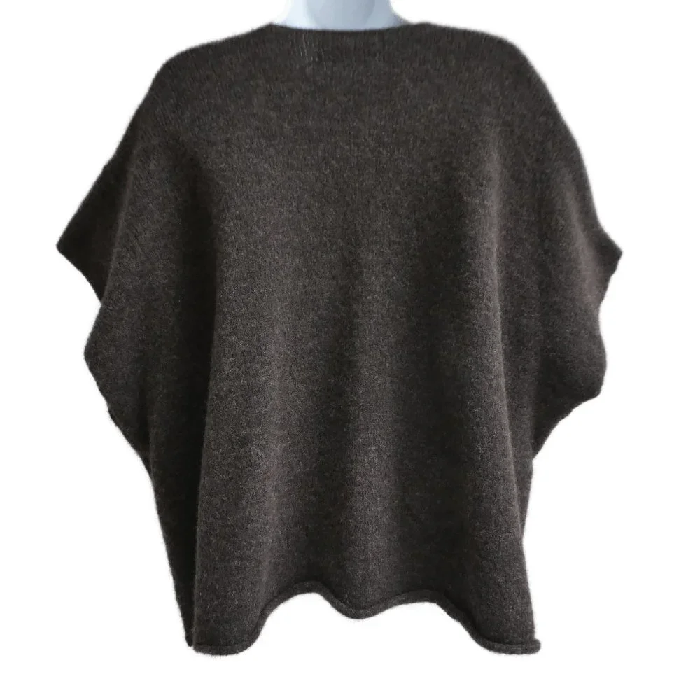 Eskandar Merino Wool Blend Poncho Crossover Sweater Charcoal Gray Handloomed XL